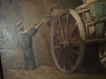 Dipinto ad olio scena rurale con cavalli di Georges Crinier XIX secolo