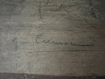 Dipinto ad olio scena rurale con cavalli di Georges Crinier XIX secolo