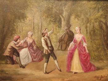 Une Paire De Huile Sur Toile Scène Galante Champêtre Fin XIXème Siècle