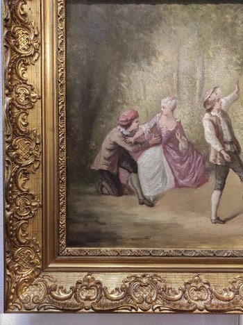 Une Paire De Huile Sur Toile Scène Galante Champêtre Fin XIXème Siècle