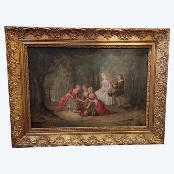 Une Paire De Huile Sur Toile Scène Galante Champêtre Fin XIXème Siècle