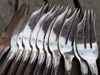12 solid silver cake forks hallmarked minerva goldsmith Louis Coignet style "Noailles" model