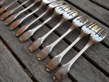 12 solid silver cake forks hallmarked minerva goldsmith Louis Coignet style "Noailles" model