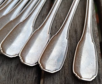 12 solid silver cake forks hallmarked minerva goldsmith Louis Coignet style "Noailles" model