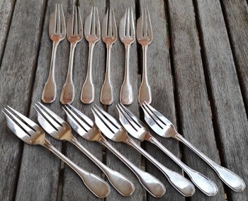12 solid silver cake forks hallmarked minerva goldsmith Louis Coignet style "Noailles" model