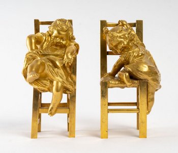 Coppia di sculture in bronzo dorato del XIX secolo