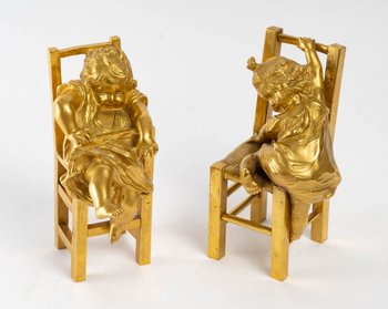 Coppia di sculture in bronzo dorato del XIX secolo