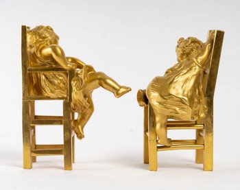 Coppia di sculture in bronzo dorato del XIX secolo