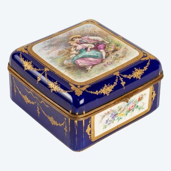 Coffret En Porcelaine Bleu Fin XIXème Siècle