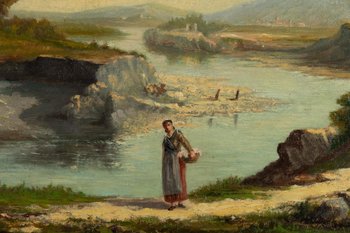 Öl auf Leinwand Landschaftsszene Signiert ARMAND END XIXth