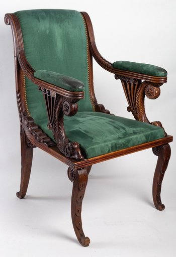 Fauteuil De Bureau En Bois Sculpté style Art nouveau XIXème Siècle