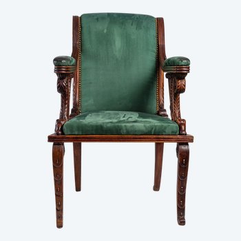 Fauteuil De Bureau En Bois Sculpté style Art nouveau XIXème Siècle