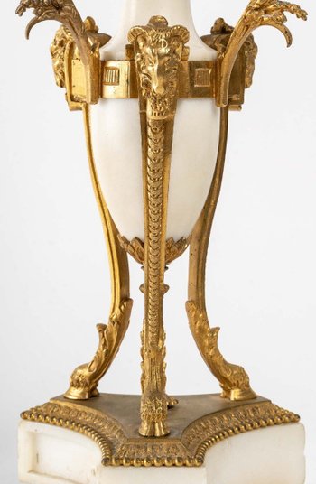 Pair Of Candelabras In Gilt Bronze And White Marble 19th Century