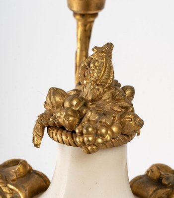 Pair Of Candelabras In Gilt Bronze And White Marble 19th Century