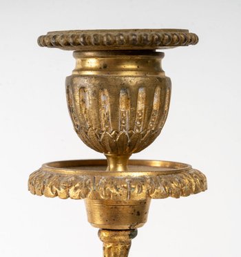 Pair Of Candelabras In Gilt Bronze And White Marble 19th Century