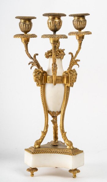 Pair Of Candelabras In Gilt Bronze And White Marble 19th Century