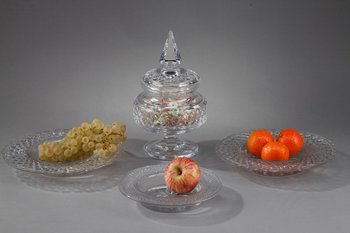 Set Of Three Plates And One Glass Candy Dish