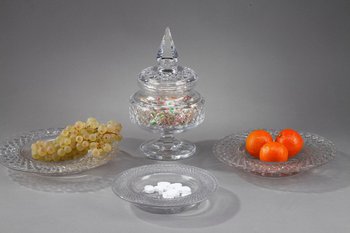 Set Of Three Plates And One Glass Candy Dish