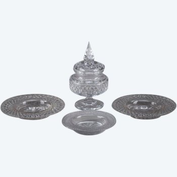 Set Of Three Plates And One Glass Candy Dish