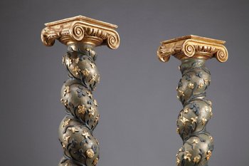 Pair of Baroque Twisted Columns, 17th Century