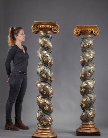 Pair of Baroque Twisted Columns, 17th Century