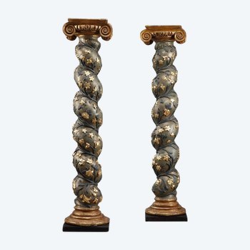 Pair of Baroque Twisted Columns, 17th Century