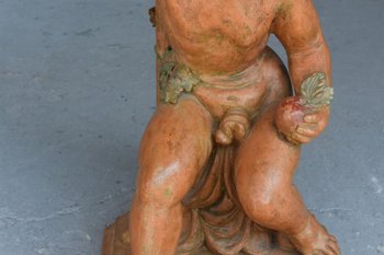 Paire De Bébés Bacchus En Terre Cuite Polychrome