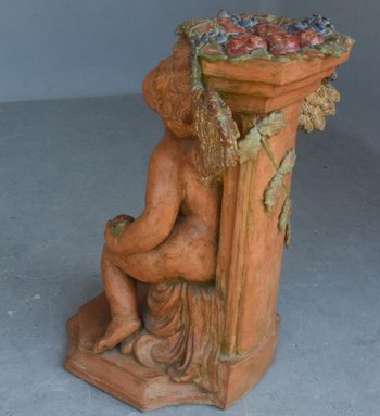 Paire De Bébés Bacchus En Terre Cuite Polychrome