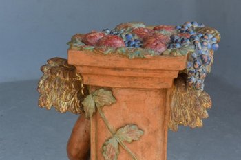 Paire De Bébés Bacchus En Terre Cuite Polychrome