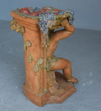 Paire De Bébés Bacchus En Terre Cuite Polychrome