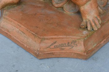 Paire De Bébés Bacchus En Terre Cuite Polychrome