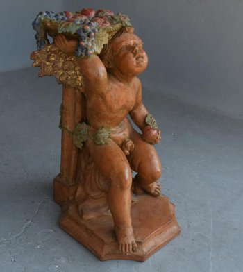 Paire De Bébés Bacchus En Terre Cuite Polychrome