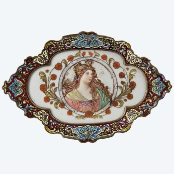 Une Coupe En Bronze CloisonnÉe Et Plaque En Porcelaine XIXÈme SiÈcle