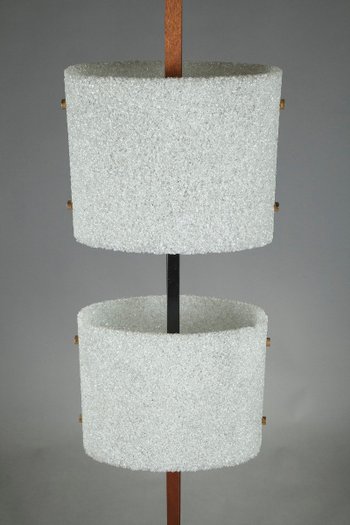 Scandinavian Floor Lamp In Black Lacquered Steel And Teak With Two Diffusers