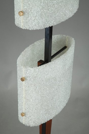 Scandinavian Floor Lamp In Black Lacquered Steel And Teak With Two Diffusers