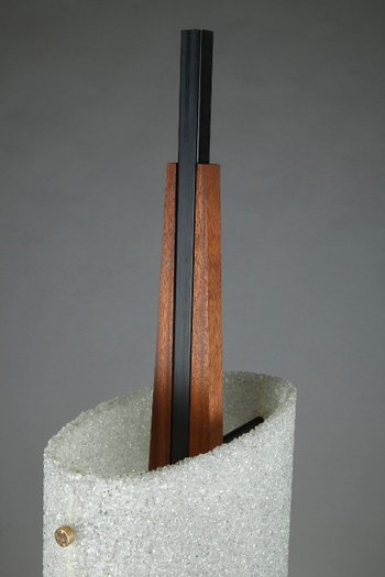 Scandinavian Floor Lamp In Black Lacquered Steel And Teak With Two Diffusers