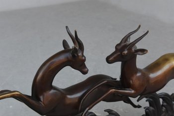 Bronze Black Marble Base Art Deco 1930 With Gazelles By Alliot