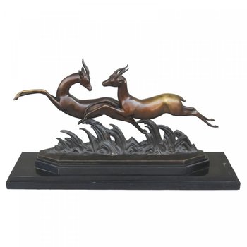 Bronze Black Marble Base Art Deco 1930 With Gazelles By Alliot