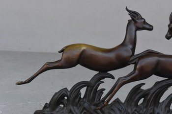 Bronze Black Marble Base Art Deco 1930 With Gazelles By Alliot