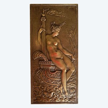 Bas-relief in bronze. The nymph of the Seine. After J. Goujon and F. Barbedienne. 19th century.