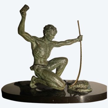 "Sculpture : The Blacksmith Signed G. Hervor Pseudonym De J.de Roncourt " - Art Déco