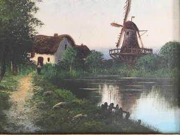 Paul ASTIER (XIX-XX) - Lake landscape with windmill