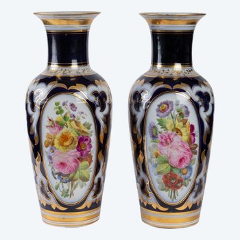 Pair Of Porcelain Vases Of Paris Of Night Blue Color