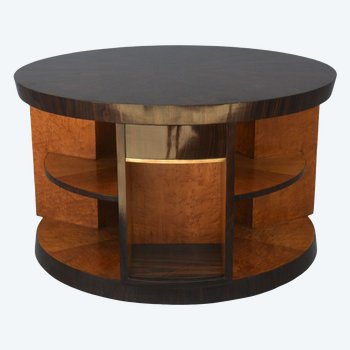 Art Deco Library Pedestal In Macassar Speckled Maple And Brass
