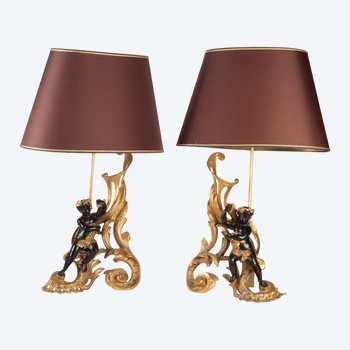 Paire De Chenets Montés En Lampes époque XIXe