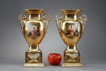 Pair Of Oratory Vases In Paris Porcelain