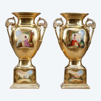 Pair Of Oratory Vases In Paris Porcelain