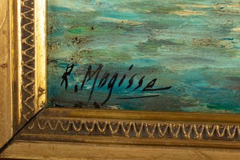 Vue De Venise, olio su tela, firmato da Robert Mogisse, XX secolo