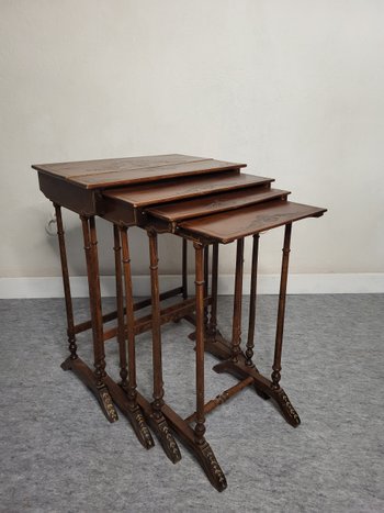 Pyrographed nesting tables XXth century