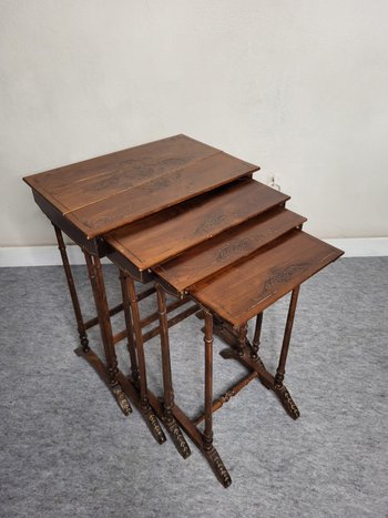Pyrographed nesting tables XXth century
